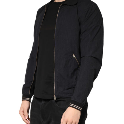 Dolce & Gabbana Dark Blue Cotton Full Zip Bomber Men Jacket