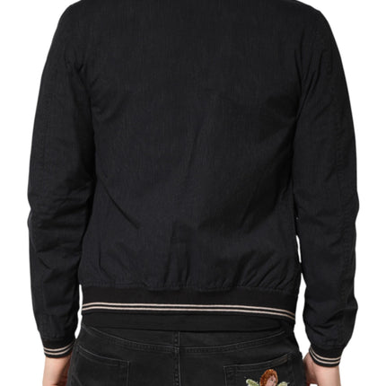 Dolce & Gabbana Dark Blue Cotton Full Zip Bomber Men Jacket
